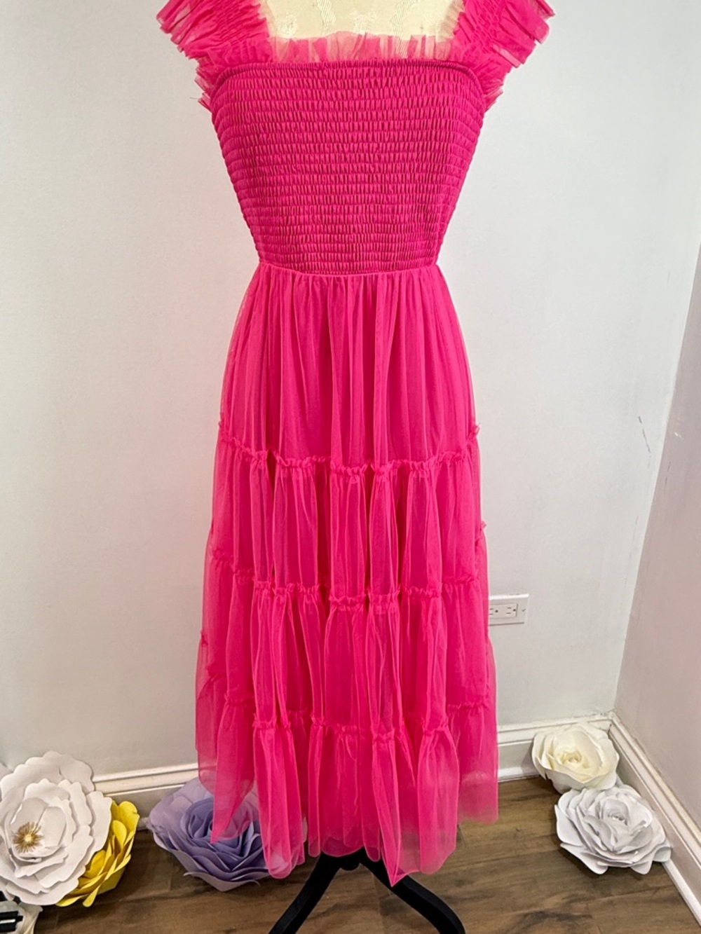 Baltic Born Bright Pink Smocked Tulle Top - Picture 6 of 12